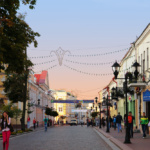 Grodno, Belarus — September 02, 2012: Pedestrianised street in G